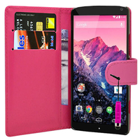 Google Nexus 5: Accessoire Etui portefeuille Livre Housse Coque Pochette cuir PU + mini Stylet - ROSE