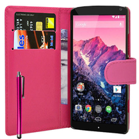 Google Nexus 5: Accessoire Etui portefeuille Livre Housse Coque Pochette cuir PU + Stylet - ROSE