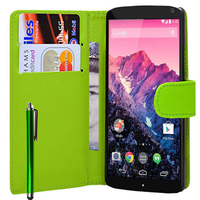 Google Nexus 5: Accessoire Etui portefeuille Livre Housse Coque Pochette cuir PU + Stylet - VERT