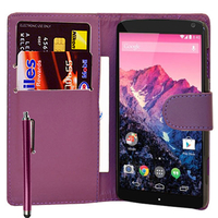 Google Nexus 5: Accessoire Etui portefeuille Livre Housse Coque Pochette cuir PU + Stylet - VIOLET