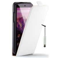 Google Nexus 5: Accessoire Housse coque etui cuir fine slim + mini Stylet - BLANC