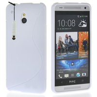 HTC One Mini M4/ 601/ 601e/ 601n/ 601s: Accessoire Housse Etui Pochette Coque S silicone gel + mini Stylet - BLANC