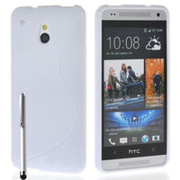 HTC One Mini M4/ 601/ 601e/ 601n/ 601s: Accessoire Housse Etui Pochette Coque S silicone gel + Stylet - BLANC