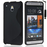 HTC One Mini M4/ 601/ 601e/ 601n/ 601s: Accessoire Housse Etui Pochette Coque S silicone gel + mini Stylet - NOIR