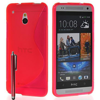 HTC One Mini M4/ 601/ 601e/ 601n/ 601s: Accessoire Housse Etui Pochette Coque S silicone gel + Stylet - ROUGE