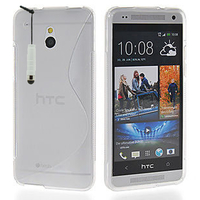 HTC One Mini M4/ 601/ 601e/ 601n/ 601s: Accessoire Housse Etui Pochette Coque S silicone gel + mini Stylet - TRANSPARENT