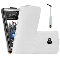HTC One M7: Accessoire Housse coque etui cuir fine slim + mini Stylet - BLANC