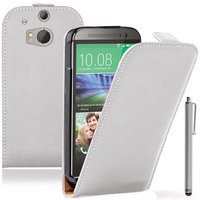 HTC One mini 2/ M8 Mini: Accessoire Housse coque etui cuir fine slim + Stylet - BLANC