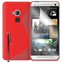 HTC One Max/ Dual Sim: Accessoire Housse Etui Pochette Coque S silicone gel + Stylet - ROUGE