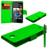 HTC Desire 500/ Dual Sim: Accessoire Etui portefeuille Livre Housse Coque Pochette cuir PU + Stylet - VERT