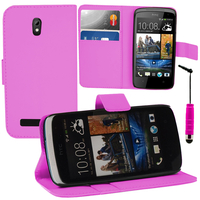 HTC Desire 500/ Dual Sim: Accessoire Etui portefeuille Livre Housse Coque Pochette support vidéo cuir PU + mini Stylet - ROSE