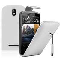 HTC Desire 500/ Dual Sim: Accessoire Etui Housse Coque Pochette simili cuir + mini Stylet - BLANC