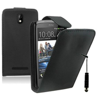 HTC Desire 500/ Dual Sim: Accessoire Etui Housse Coque Pochette simili cuir + mini Stylet - NOIR