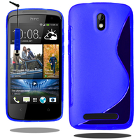 HTC Desire 500/ Dual Sim: Accessoire Housse Etui Pochette Coque S silicone gel + mini Stylet - BLEU