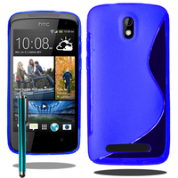 HTC Desire 500/ Dual Sim: Accessoire Housse Etui Pochette Coque S silicone gel + Stylet - BLEU