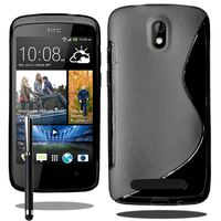 HTC Desire 500/ Dual Sim: Accessoire Housse Etui Pochette Coque S silicone gel + Stylet - NOIR