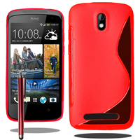 HTC Desire 500/ Dual Sim: Accessoire Housse Etui Pochette Coque S silicone gel + Stylet - ROUGE