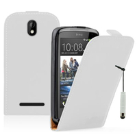 HTC Desire 500/ Dual Sim: Accessoire Housse coque etui cuir fine slim + mini Stylet - BLANC