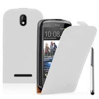 HTC Desire 500/ Dual Sim: Accessoire Housse coque etui cuir fine slim + Stylet - BLANC