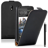 HTC Desire 500/ Dual Sim: Accessoire Housse coque etui cuir fine slim + Stylet - NOIR