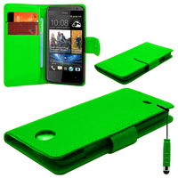HTC Desire 601 Zara/ Dual Sim: Accessoire Etui portefeuille Livre Housse Coque Pochette cuir PU + mini Stylet - VERT