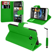HTC Desire 601 Zara/ Dual Sim: Accessoire Etui portefeuille Livre Housse Coque Pochette support vidéo cuir PU + mini Stylet - VERT