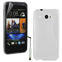 HTC Desire 601 Zara/ Dual Sim: Accessoire Housse Etui Pochette Coque S silicone gel + mini Stylet - BLANC