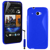 HTC Desire 601 Zara/ Dual Sim: Accessoire Housse Etui Pochette Coque S silicone gel + mini Stylet - BLEU