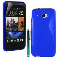 HTC Desire 601 Zara/ Dual Sim: Accessoire Housse Etui Pochette Coque S silicone gel + Stylet - BLEU