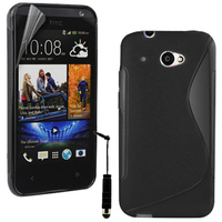 HTC Desire 601 Zara/ Dual Sim: Accessoire Housse Etui Pochette Coque S silicone gel + mini Stylet - NOIR