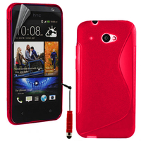 HTC Desire 601 Zara/ Dual Sim: Accessoire Housse Etui Pochette Coque S silicone gel + mini Stylet - ROUGE