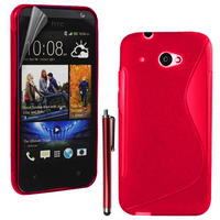 HTC Desire 601 Zara/ Dual Sim: Accessoire Housse Etui Pochette Coque S silicone gel + Stylet - ROUGE