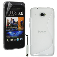 HTC Desire 601 Zara/ Dual Sim: Accessoire Housse Etui Pochette Coque S silicone gel + mini Stylet - TRANSPARENT