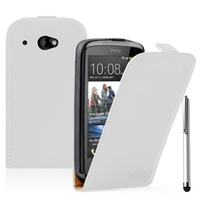 HTC Desire 601 Zara/ Dual Sim: Accessoire Housse coque etui cuir fine slim + Stylet - BLANC