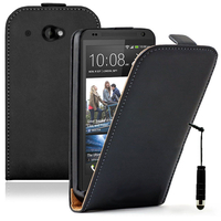 HTC Desire 601 Zara/ Dual Sim: Accessoire Housse coque etui cuir fine slim + mini Stylet - NOIR