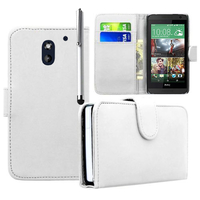 HTC Desire 610: Accessoire Etui portefeuille Livre Housse Coque Pochette cuir PU + Stylet - BLANC