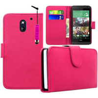 HTC Desire 610: Accessoire Etui portefeuille Livre Housse Coque Pochette cuir PU + mini Stylet - ROSE
