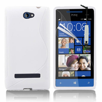 HTC Windows Phone 8S: Accessoire Housse Etui Pochette Coque S silicone gel + mini Stylet - BLANC