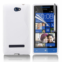 HTC Windows Phone 8S: Accessoire Housse Etui Pochette Coque S silicone gel + Stylet - BLANC