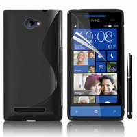 HTC Windows Phone 8S: Accessoire Housse Etui Pochette Coque S silicone gel + Stylet - NOIR