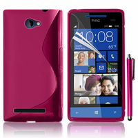 HTC Windows Phone 8S: Accessoire Housse Etui Pochette Coque S silicone gel + Stylet - ROSE