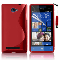 HTC Windows Phone 8S: Accessoire Housse Etui Pochette Coque S silicone gel + mini Stylet - ROUGE