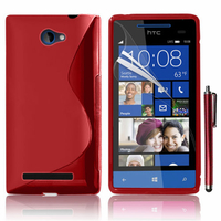 HTC Windows Phone 8S: Accessoire Housse Etui Pochette Coque S silicone gel + Stylet - ROUGE