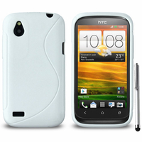 HTC Desire X T328E/ G7X: Accessoire Housse Etui Pochette Coque S silicone gel + Stylet - BLANC