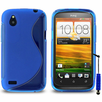 HTC Desire X T328E/ G7X: Accessoire Housse Etui Pochette Coque S silicone gel + mini Stylet - BLEU