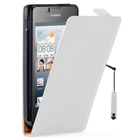 Huawei Ascend Y300: Accessoire Housse coque etui cuir fine slim + mini Stylet - BLANC