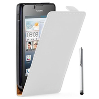 Huawei Ascend Y300: Accessoire Housse coque etui cuir fine slim + Stylet - BLANC