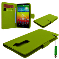 LG G2 D802/ D803/ VS980: Accessoire Etui portefeuille Livre Housse Coque Pochette cuir PU + mini Stylet - VERT