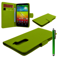 LG G2 D802/ D803/ VS980: Accessoire Etui portefeuille Livre Housse Coque Pochette cuir PU + Stylet - VERT