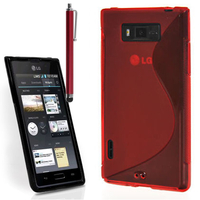 LG Optimus L7 P700/ P705: Accessoire Housse Etui Pochette Coque S silicone gel + Stylet - ROUGE